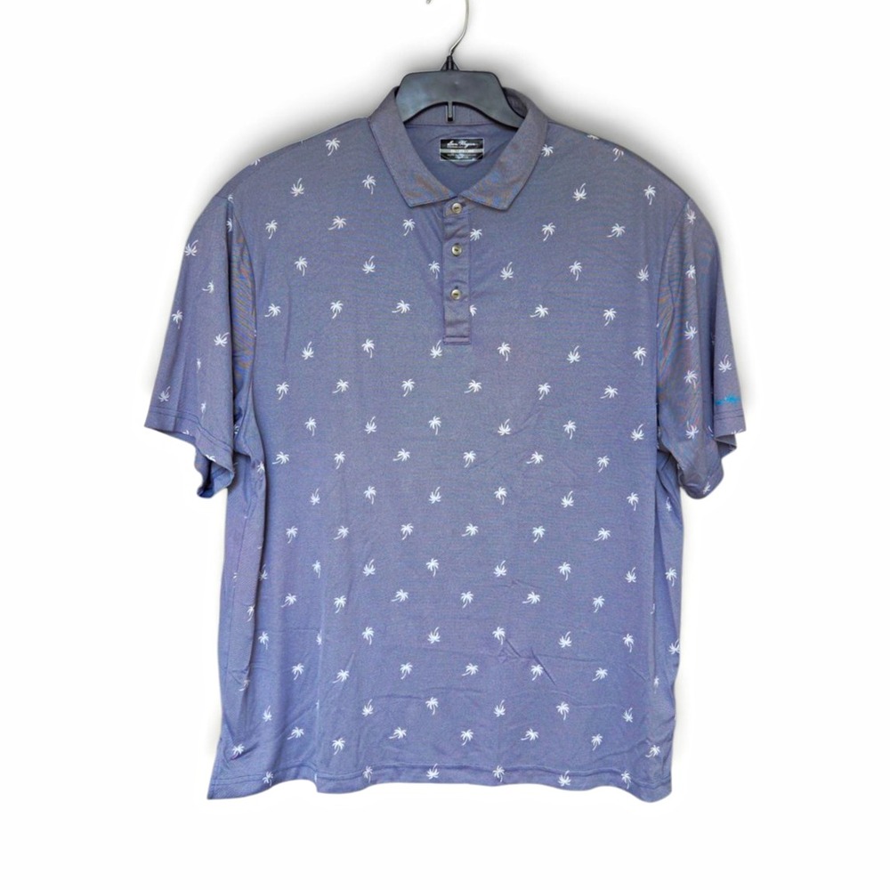 Ben Hogan Performance Men's Blue Palm Tree Print Polo Short Sleeve 2XL